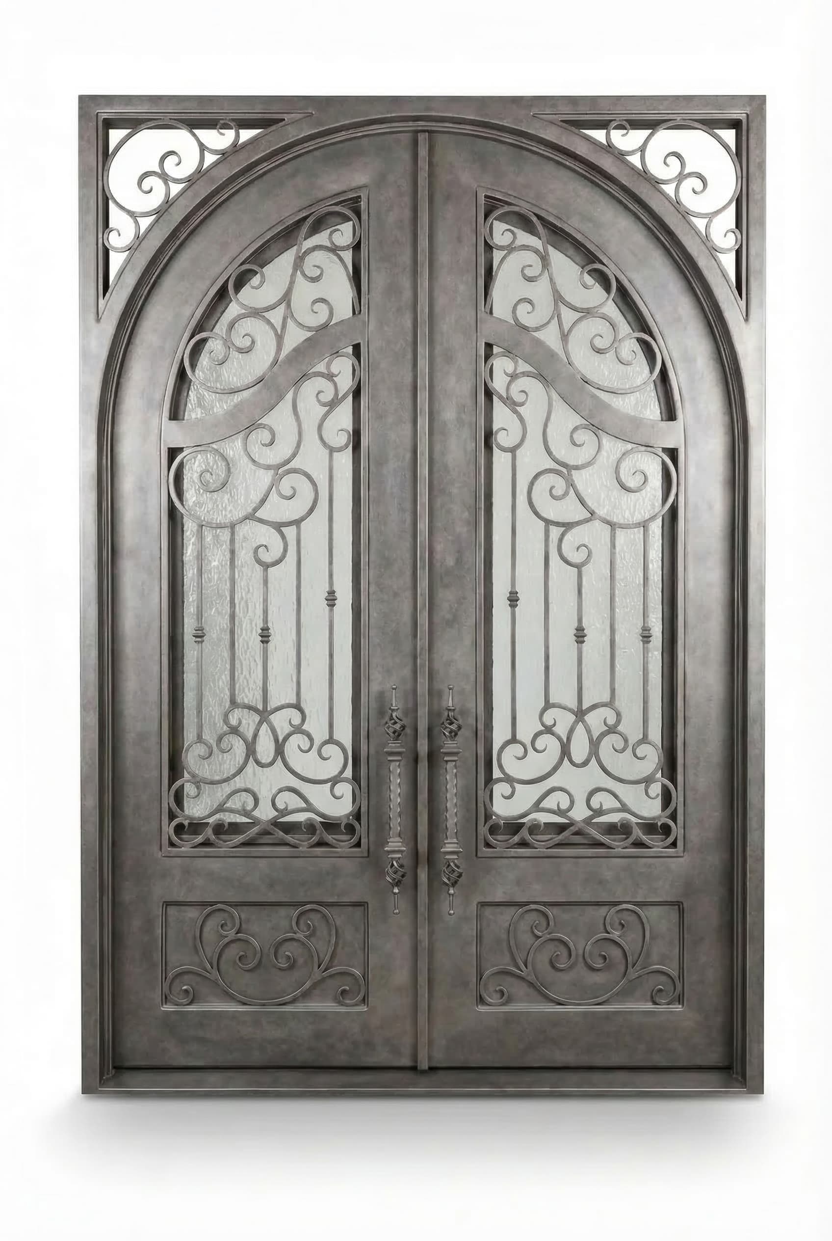 Full Arch Top Double Door in Aged Pewter