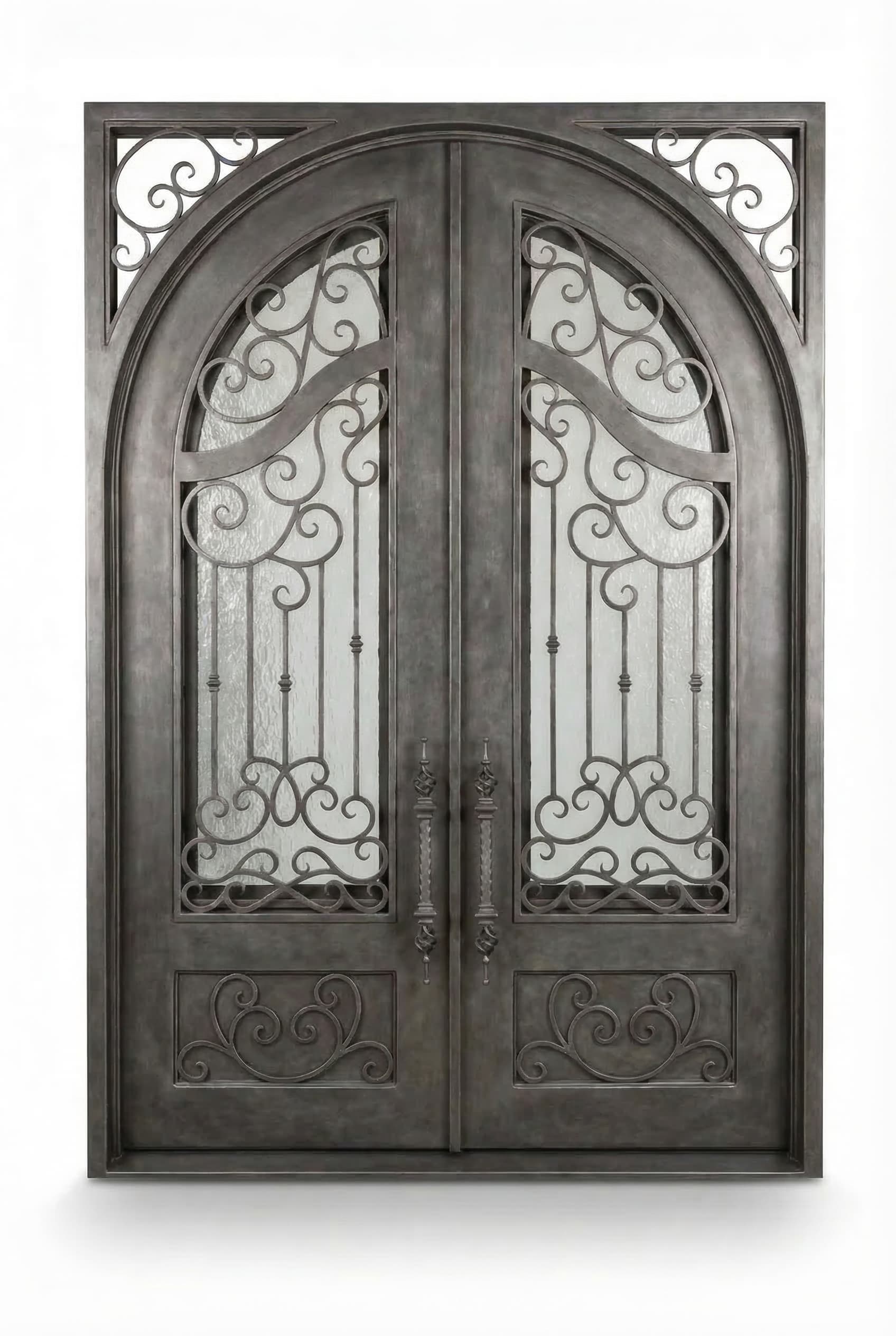 Full Arch Top Double Door in Aged Pewter Patina